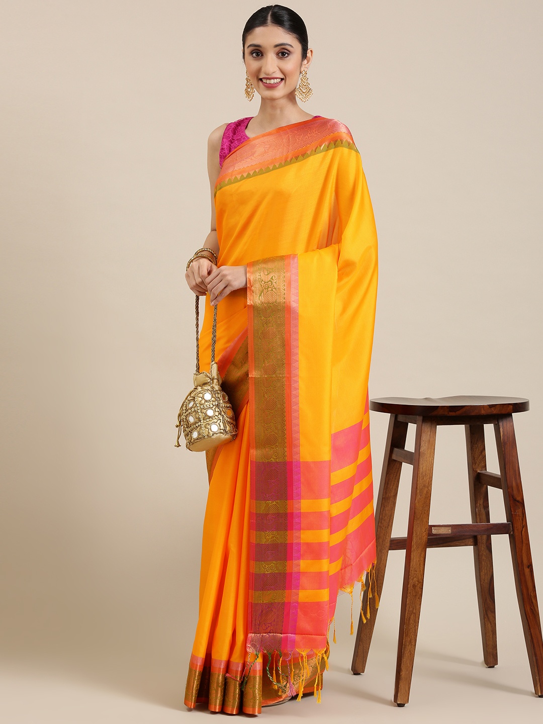 

KALINI Yellow Silk Cotton Banarasi Saree