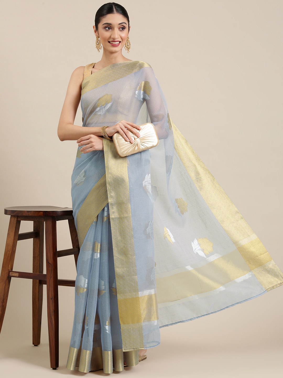 

KALINI Grey & Golden Jute Cotton Kota Saree