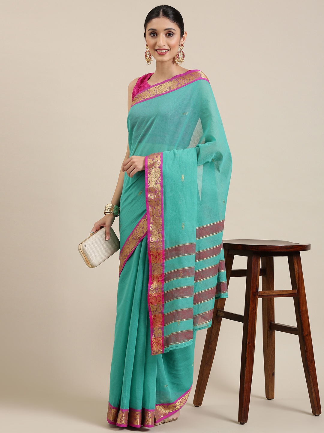 

KALINI Blue Pure Cotton Venkatgiri Saree