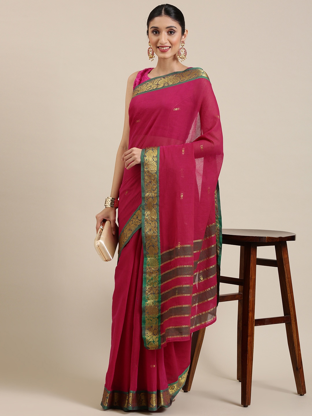 

KALINI Pink Pure Cotton Venkatgiri Saree