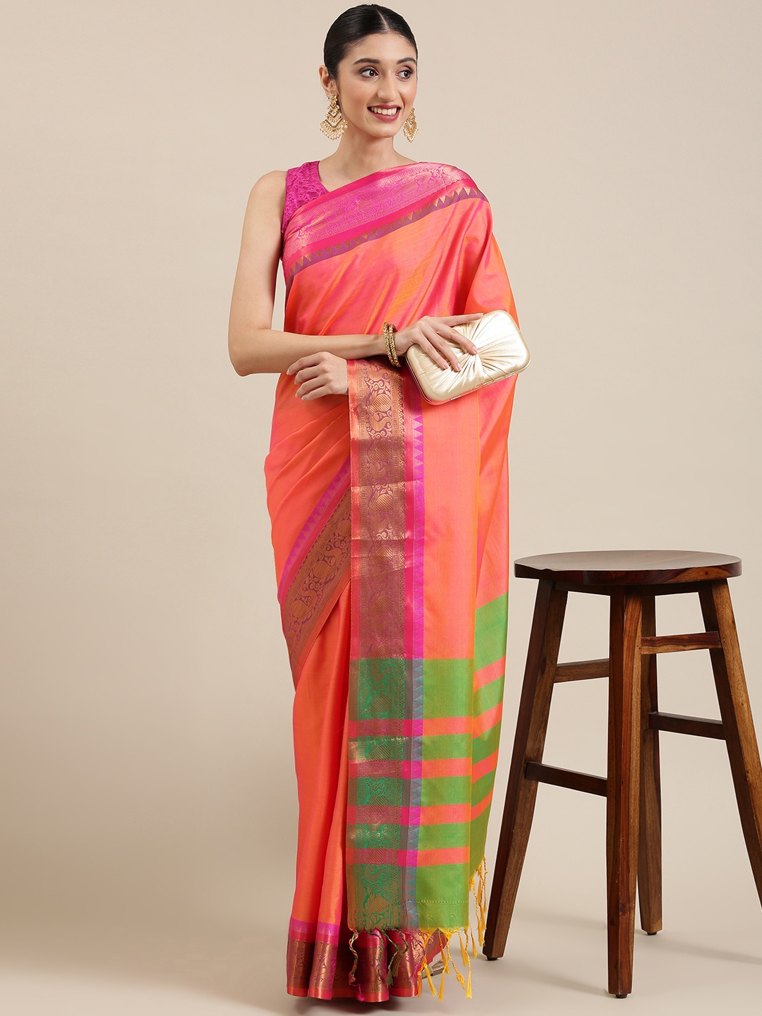 

KALINI Pink Silk Cotton Banarasi Saree