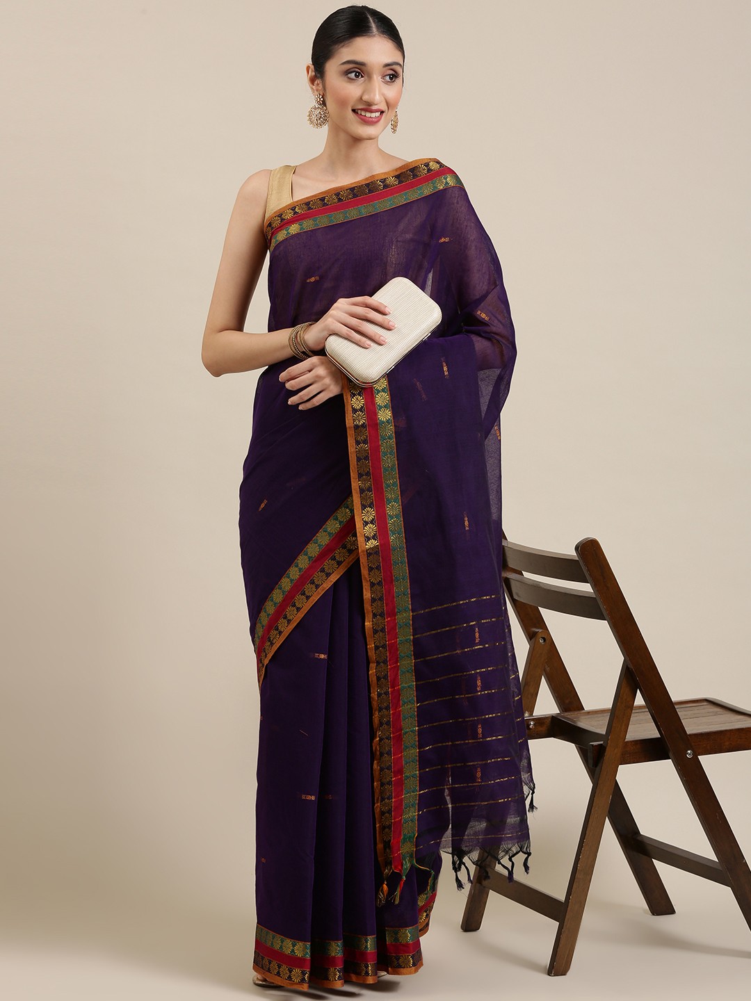 

KALINI Purple Pure Cotton Narayan Peth Saree