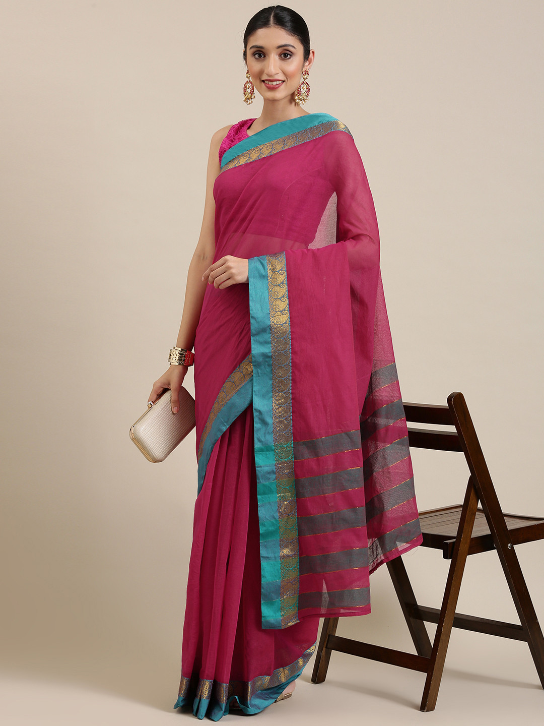 

KALINI Pink Pure Cotton Mangalagiri Saree