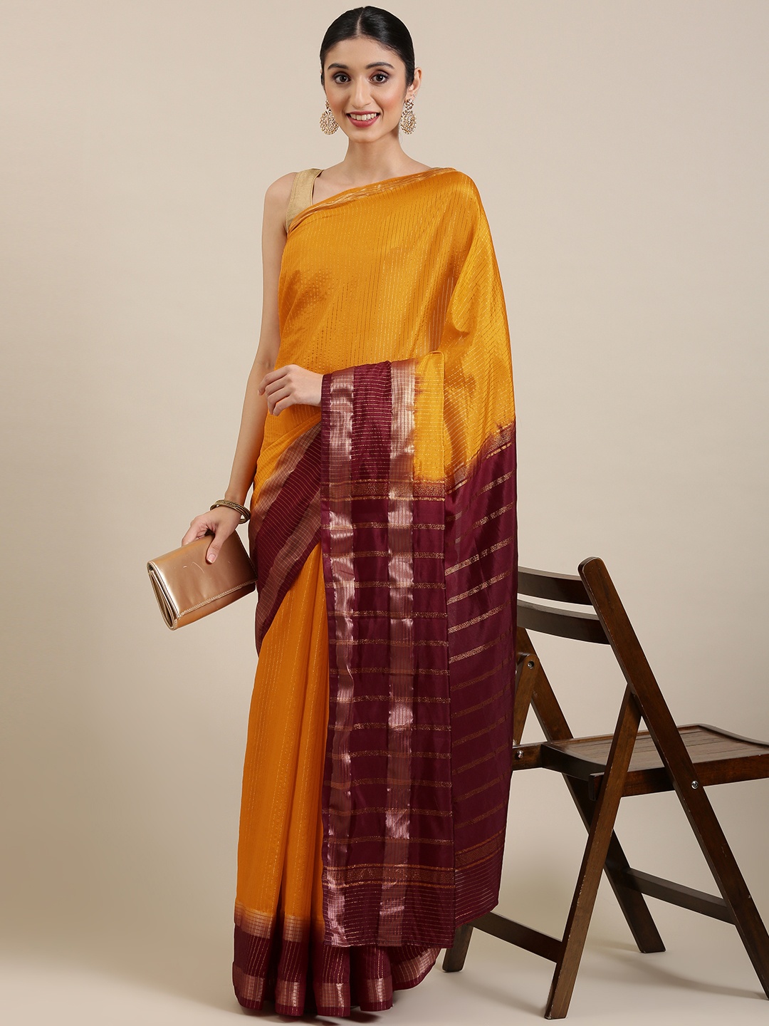 

KALINI Yellow & Red Ombre Banarasi Saree