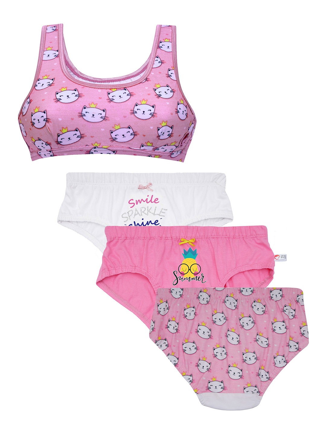 

DChica Girls Teen Girls Set of 3 Panties & 1 Beginner Bra, Pink