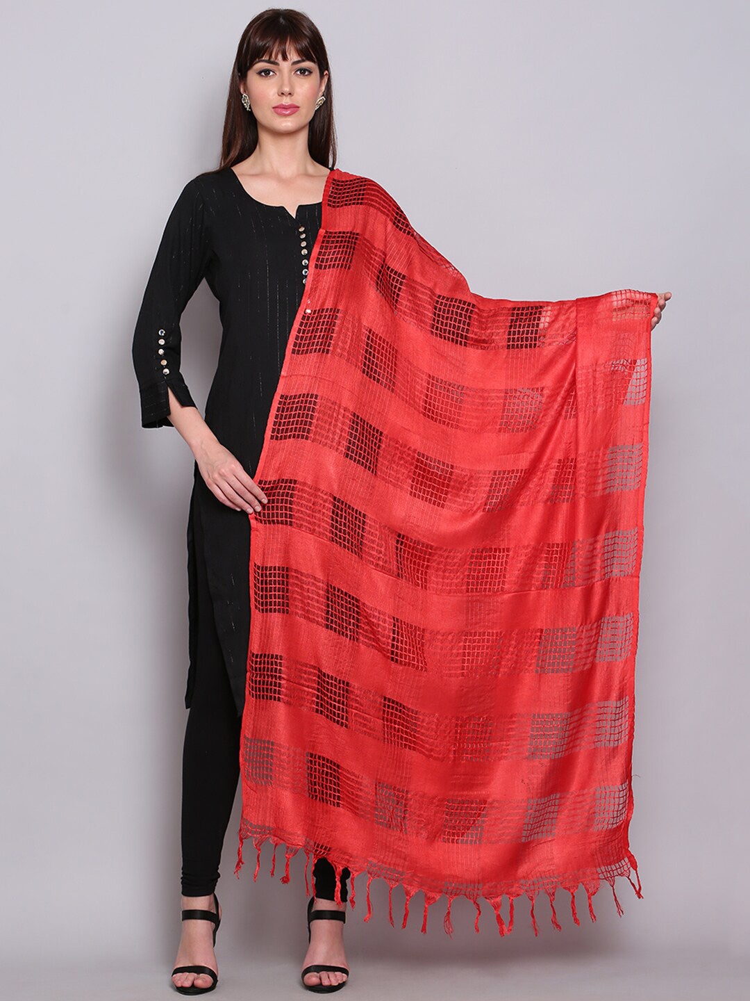 

Miaz Lifestyle Red Woven Design Pure Cotton Dupatta