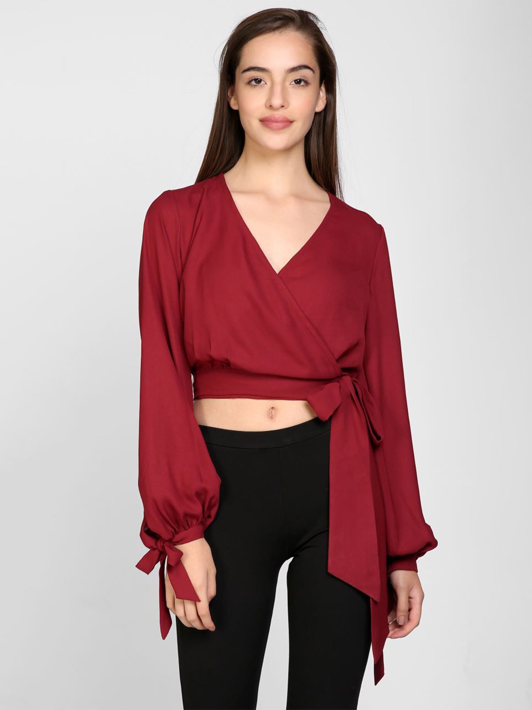 

I Love She Women Maroon Wrap Crop Top