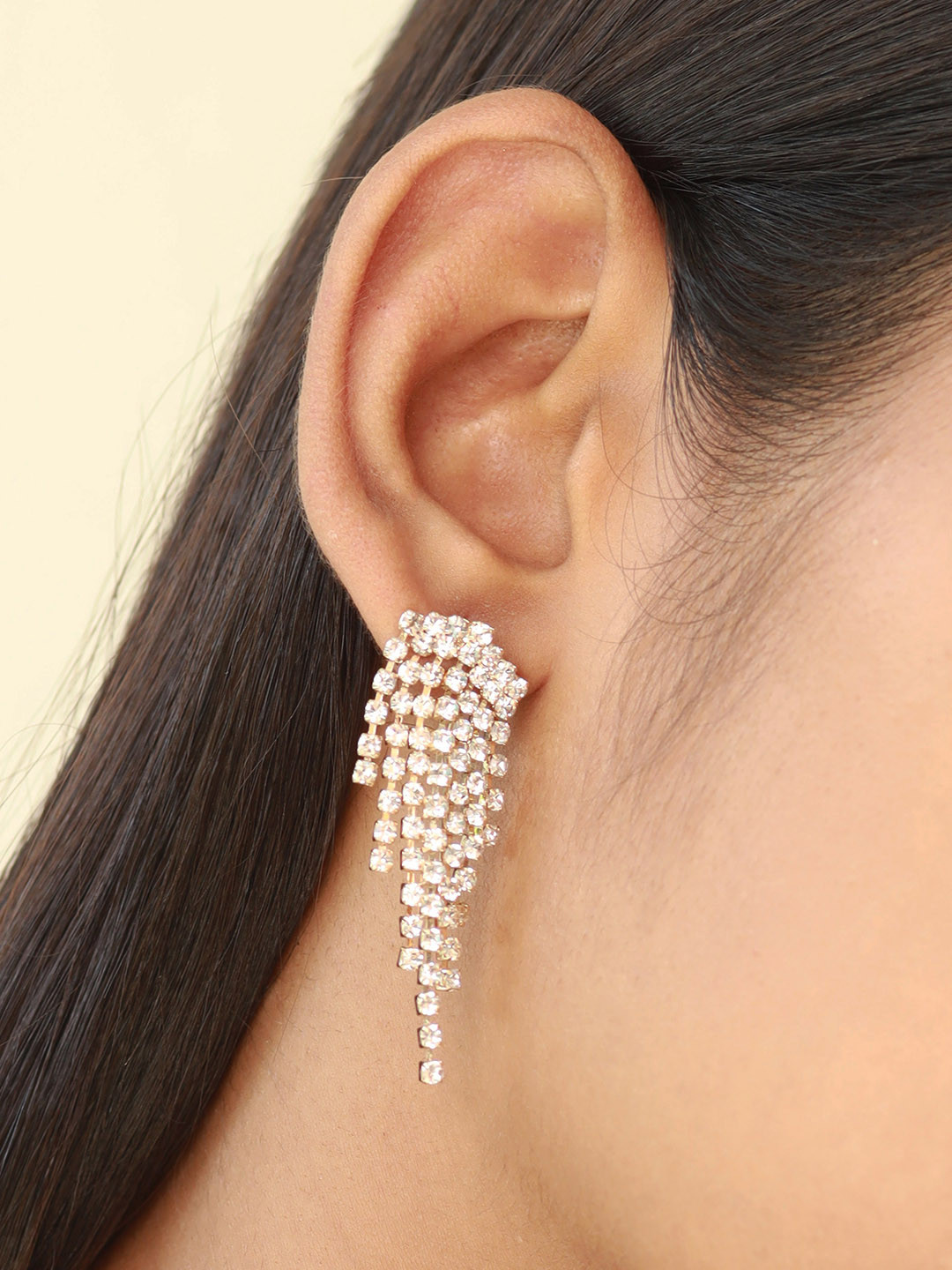 

Ayesha Women White Gold-Plated Diamante Crystal Studded Drop Earrings
