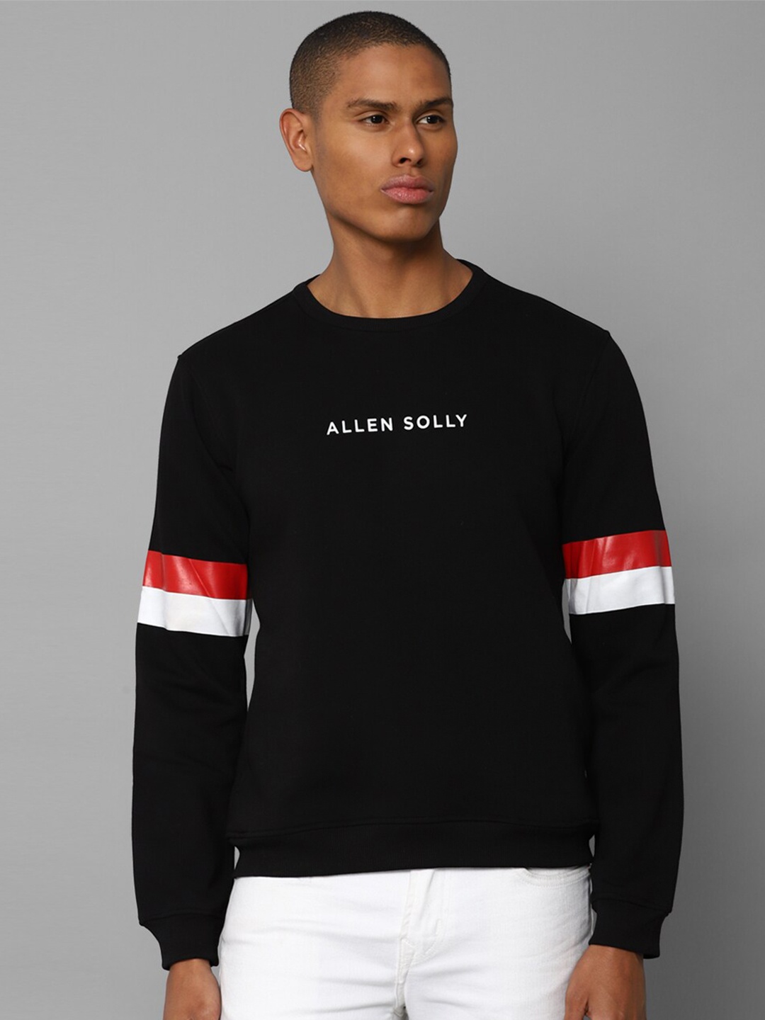 

Allen Solly Men Black & Red Colourblocked Cotton Sweatshirt