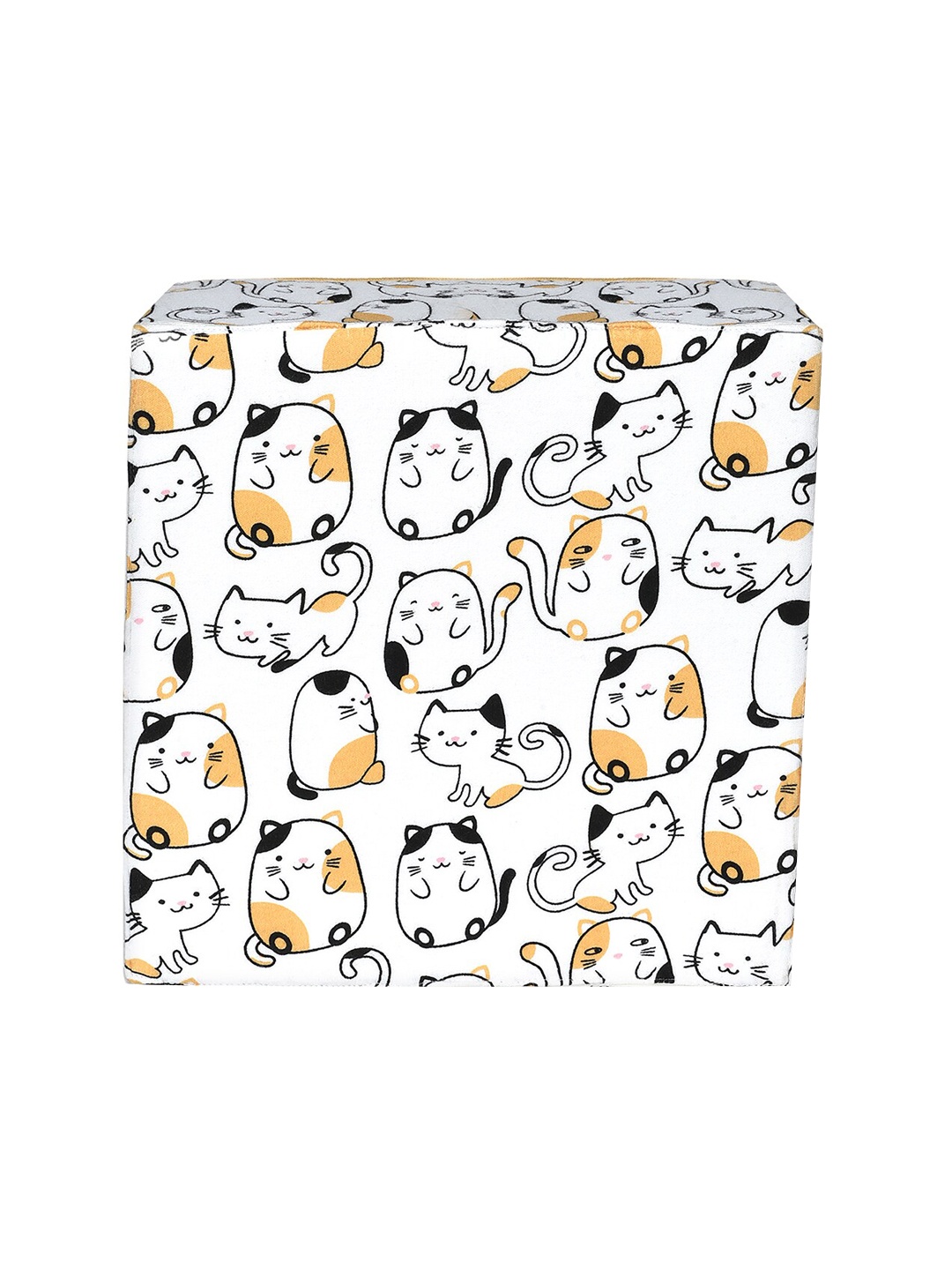 

MiArcus Unisex Kids Off White Printed Cotton Tote Basket