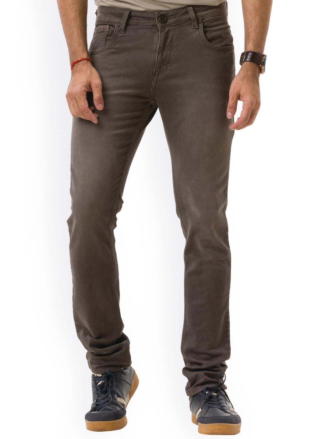 

Hoffmen Men Brown Comfort High-Rise Low Distress Jeans
