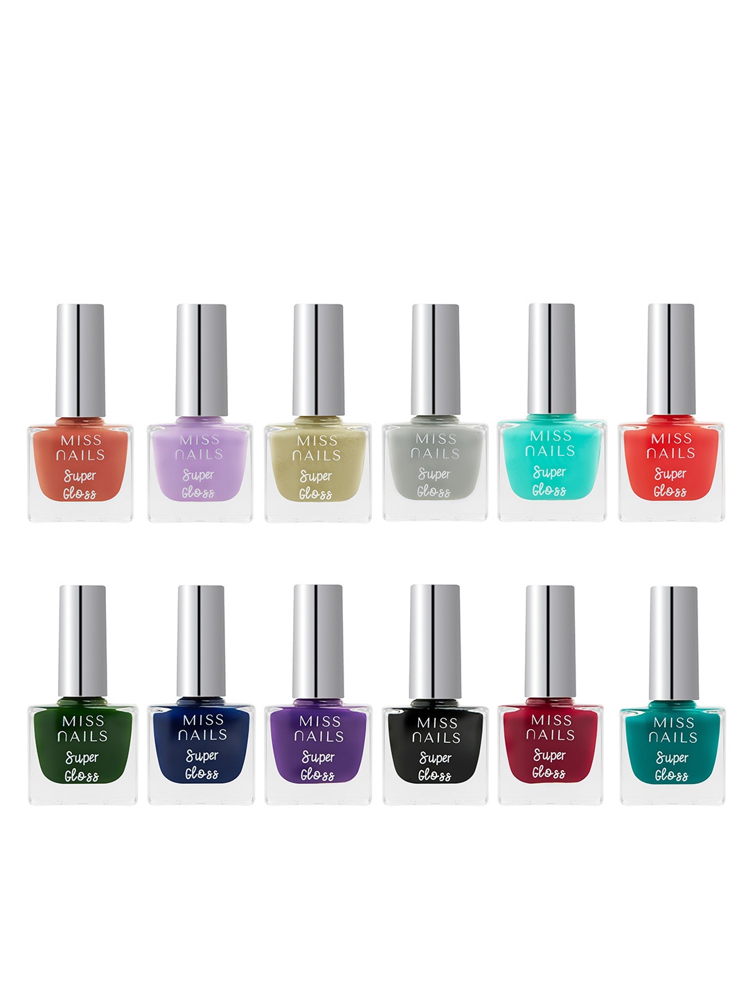 

MISS NAILS Set Of 12 Toxic Free Super Gloss Nail Polishs, Multi