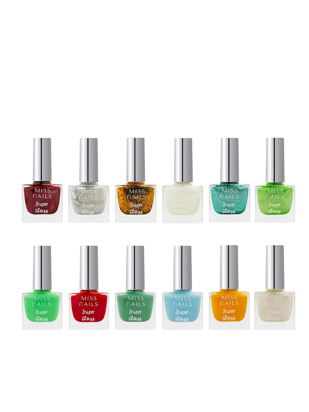 

MISS NAILS Set Of 12 Toxic Free Super Gloss Nail Polish, Multi