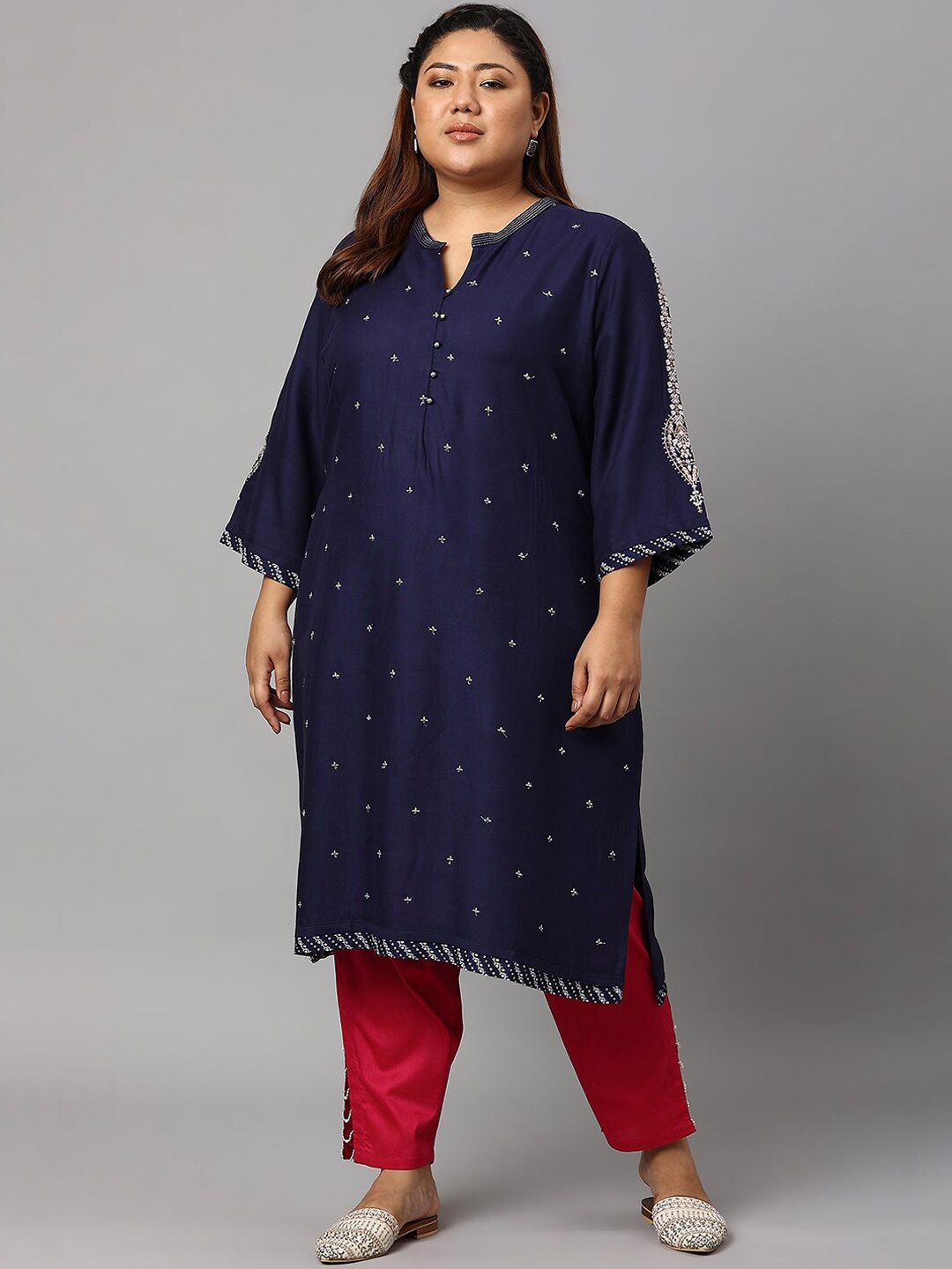 

W Women Blue Printed Flared Sleeves Kurta