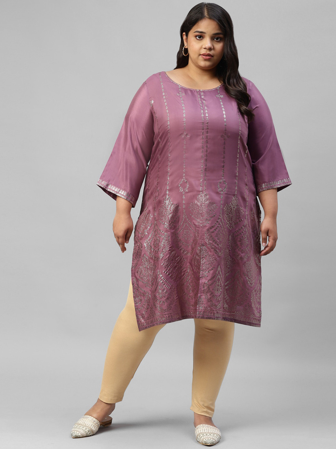

W Women Purple Flared Sleeves Kurta