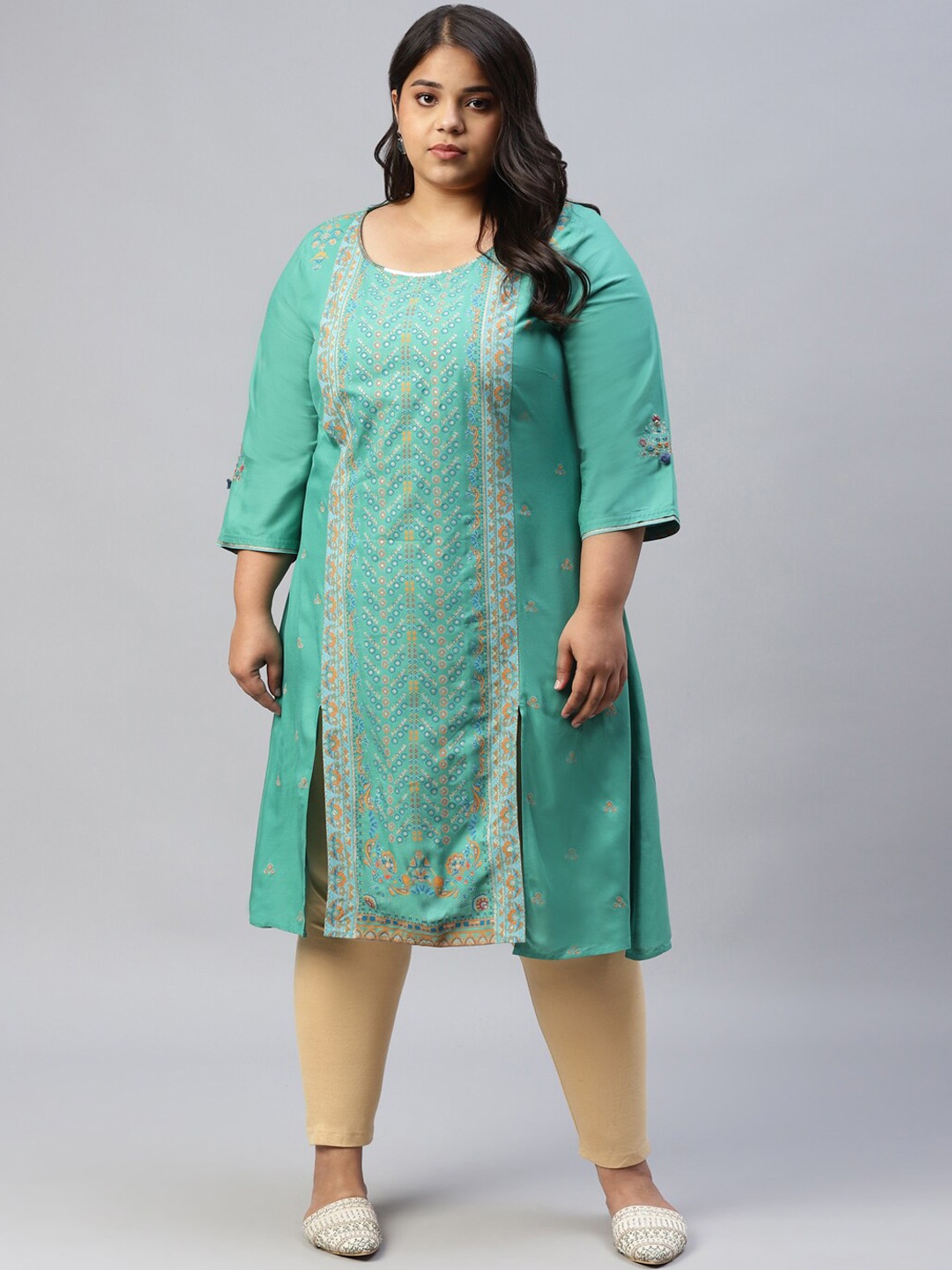 W Women Green Ethnic Motifs Printed Kurta