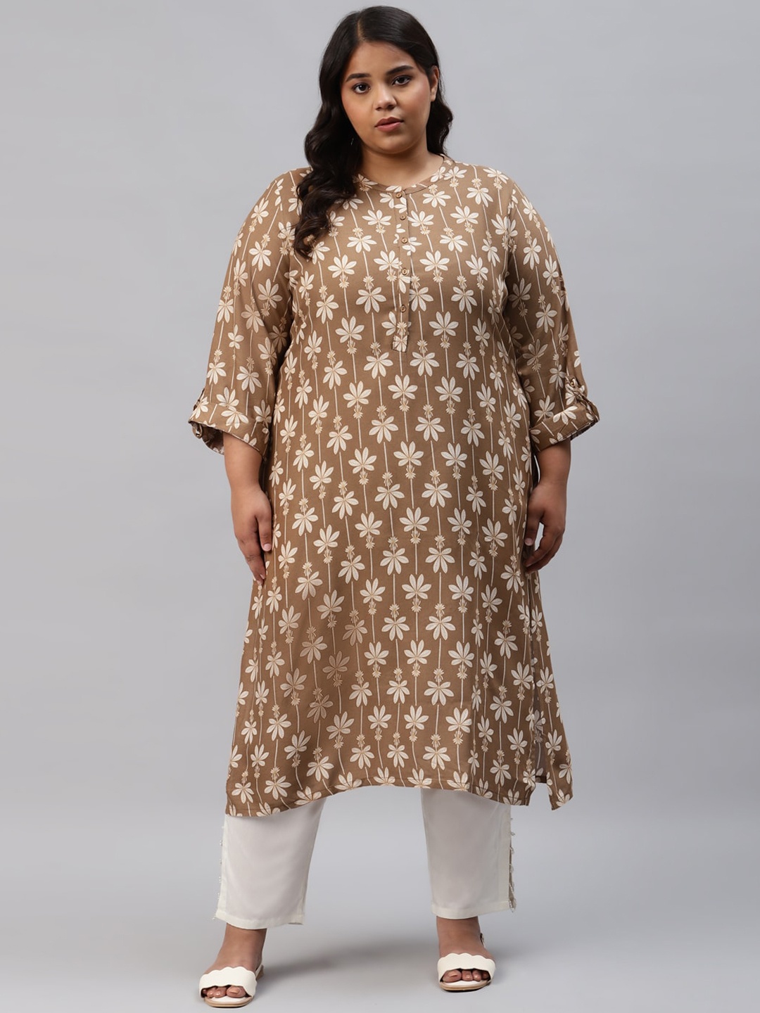 

W Women Brown Ethnic Motifs Printed Flared Sleeves Kurta