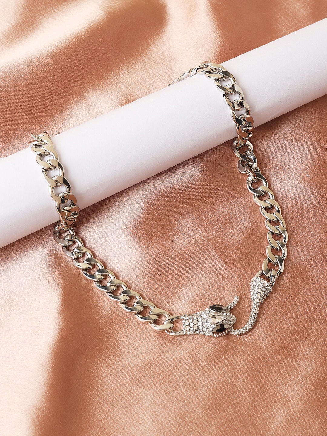

Kazo Women Silver-Plated & White American Diamond Studded Necklace