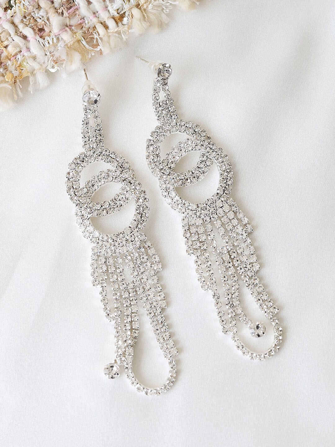 

Kazo Women Silver-Plated Artificial Stones Contemporary Drop Earrings