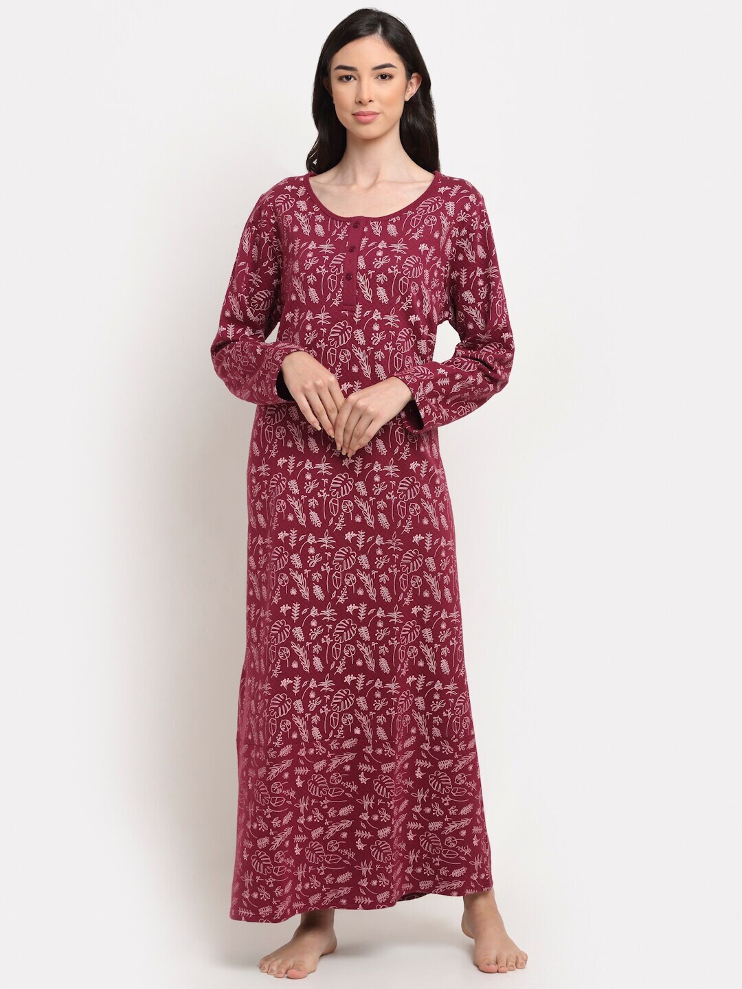 

Kanvin Purple Printed Maxi Nightdress