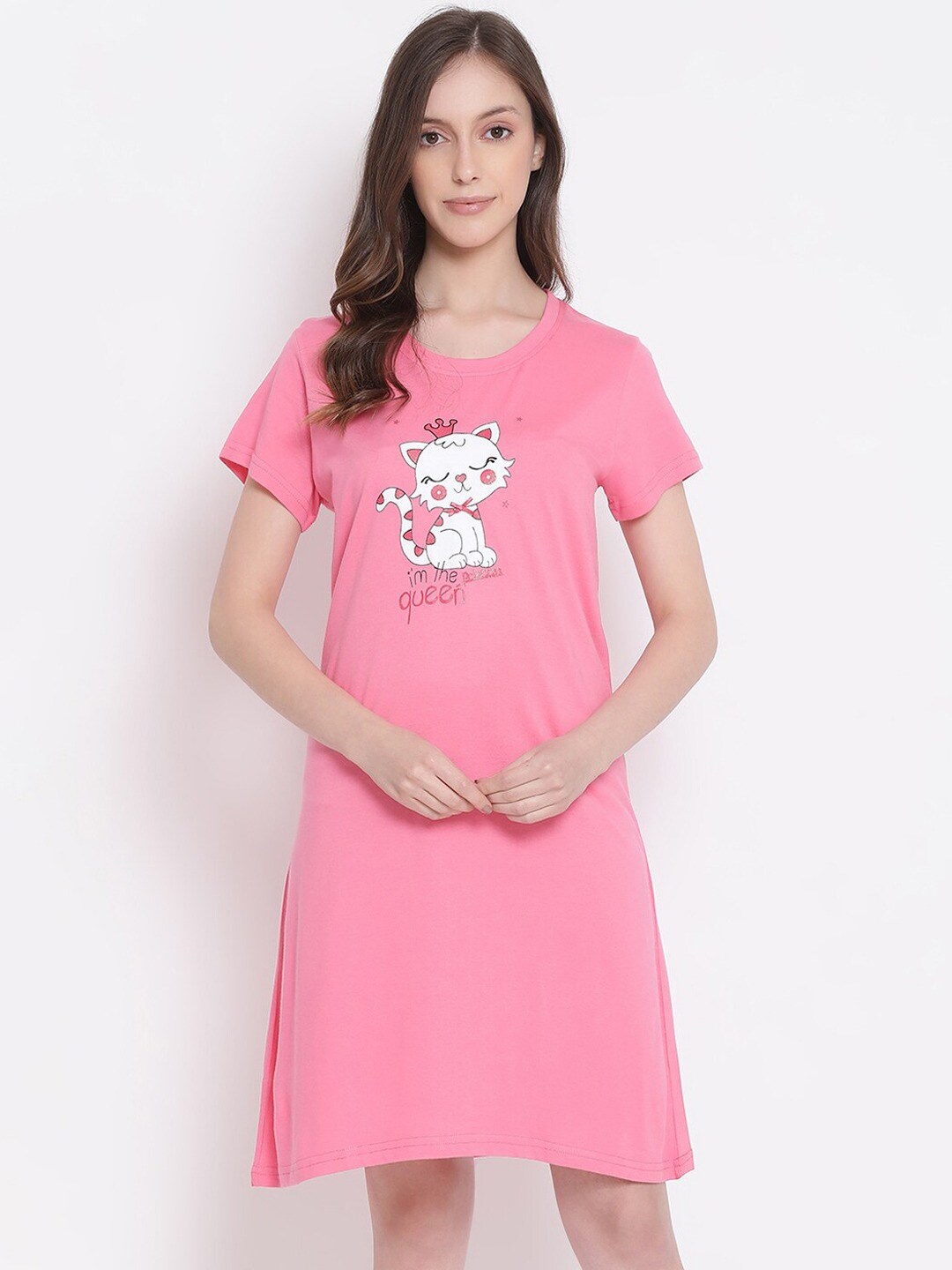 

Kanvin Women Pink Printed Pure Cotton Nightdress