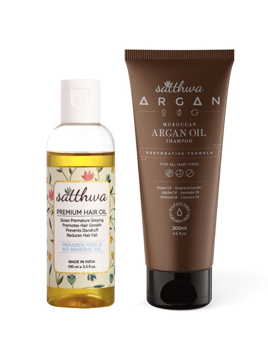 

Satthwa Set Of 2 Yellow Hair Oil & Argan Oil Shampoo