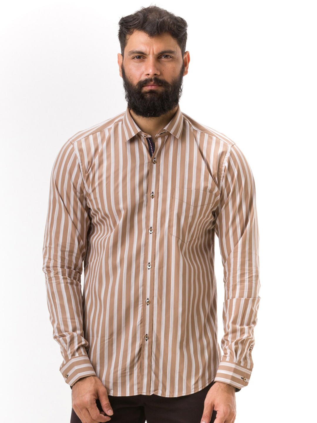 

Hoffmen Men Brown Comfort Slim Fit Striped Cotton Casual Shirt