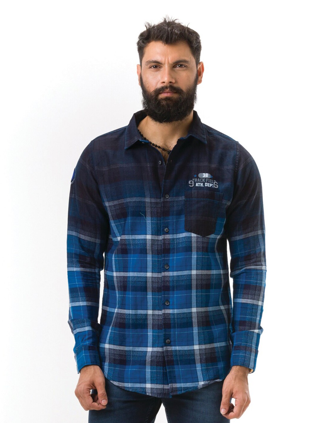 

Hoffmen Men Blue Comfort Slim Fit Checked Casual Shirt