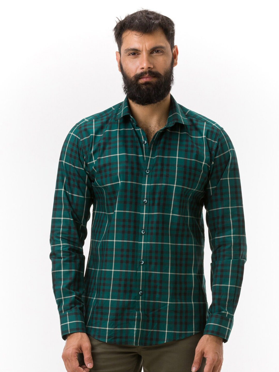 

Hoffmen Men Green Comfort Tartan Checks Casual Shirt