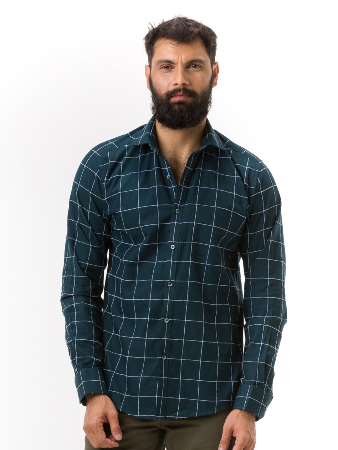 

Hoffmen Men Green Comfort Slim Fit Checked Casual Shirt
