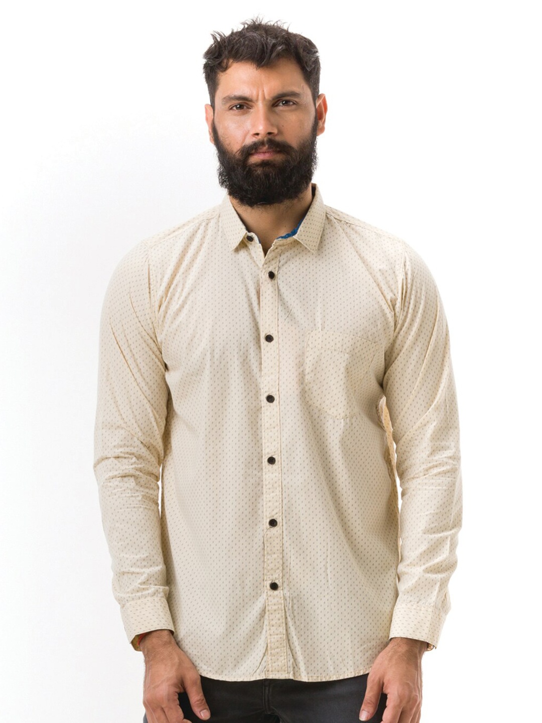 

Hoffmen Men Cream-Coloured Comfort Slim Fit Printed Casual Shirt