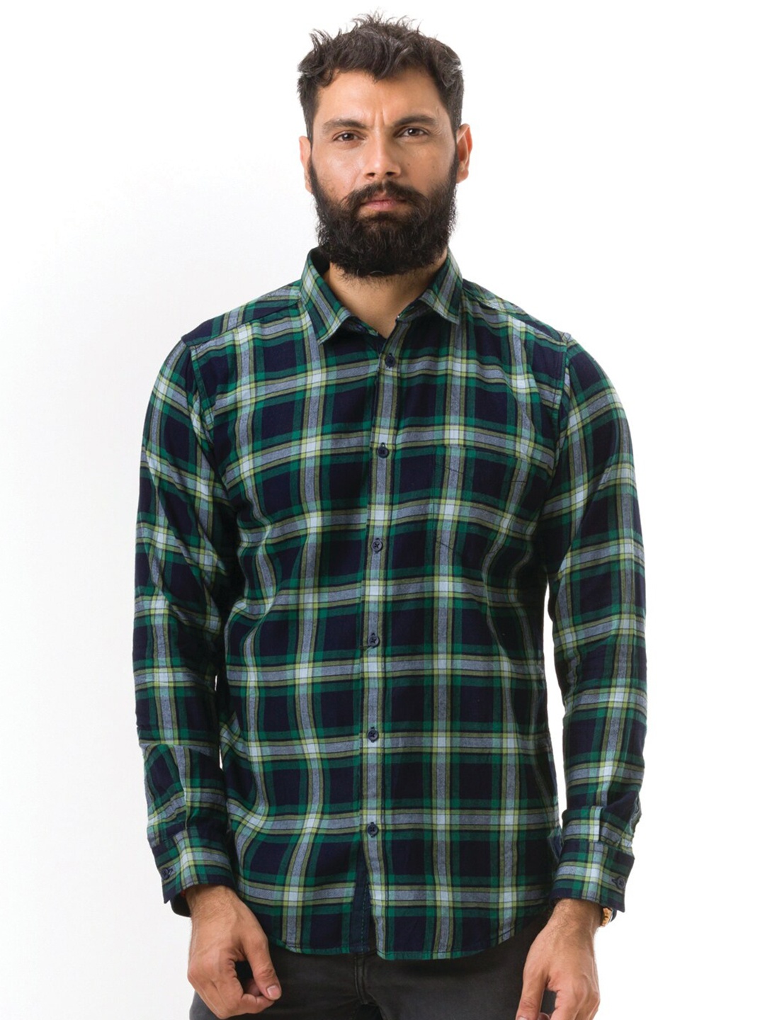 

Hoffmen Men Green Comfort Slim Fit Checked Casual Shirt