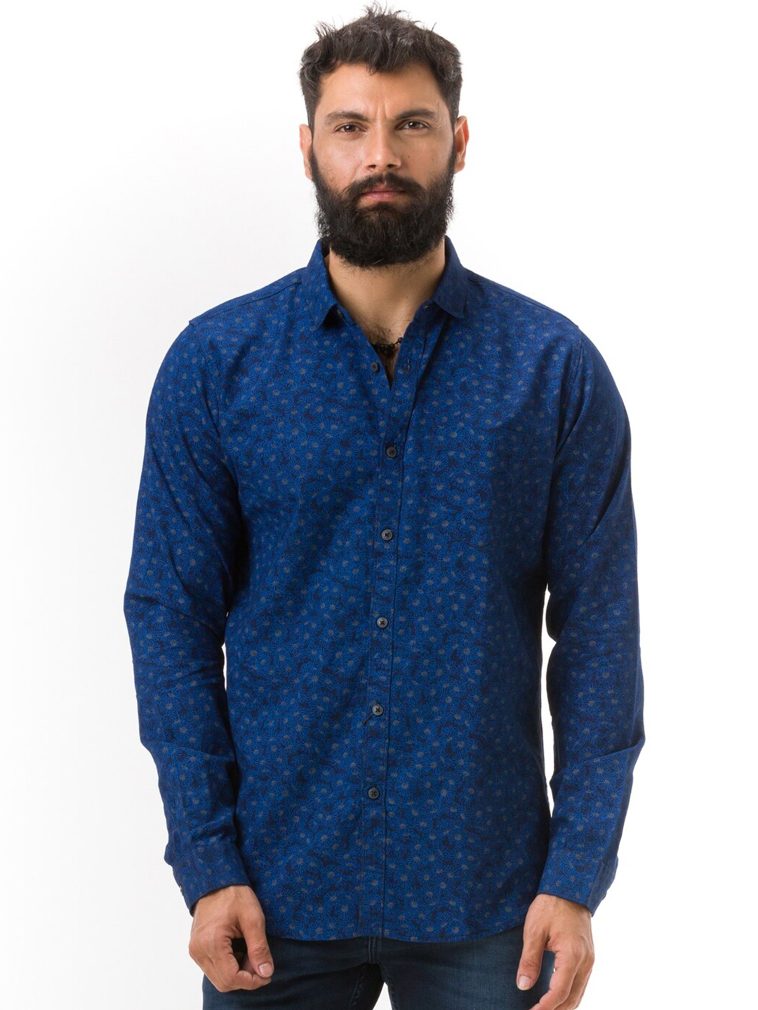 

Hoffmen Men Blue Comfort Slim Fit Floral Printed Cotton Casual Shirt