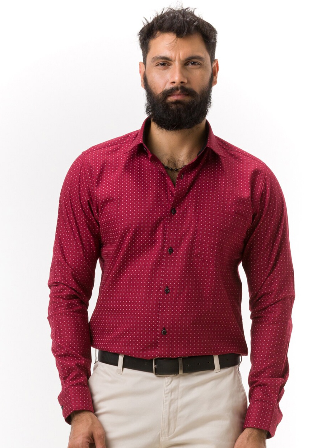 

Hoffmen Men Maroon Comfort Slim Fit Printed Casual Shirt