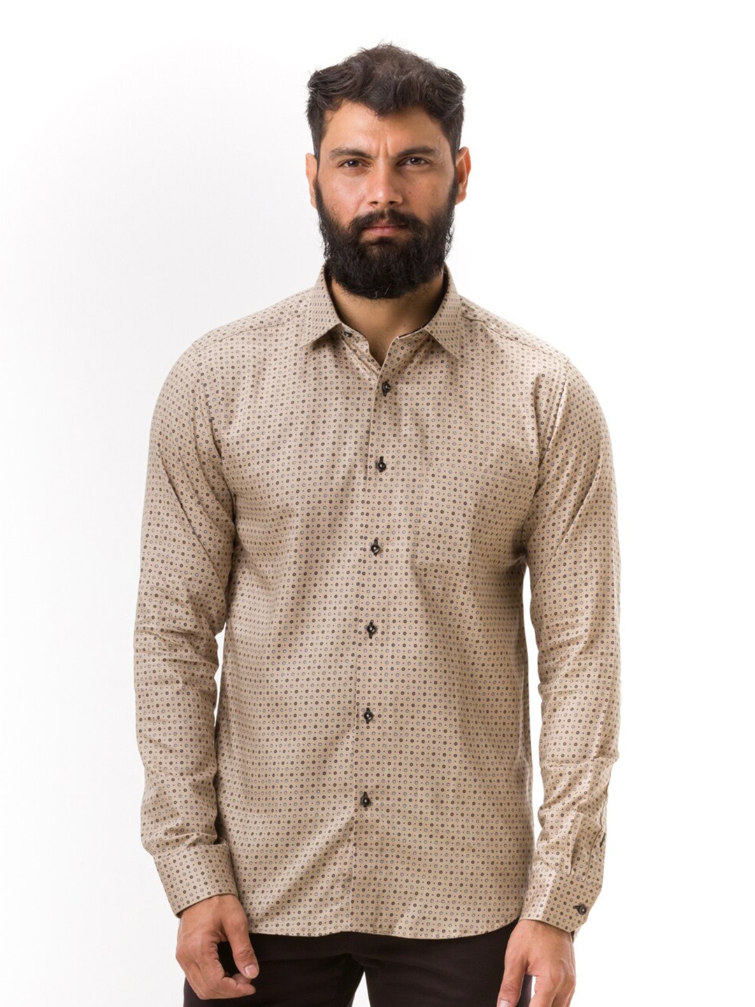 

Hoffmen Men Beige Comfort Slim Fit Printed Casual Shirt