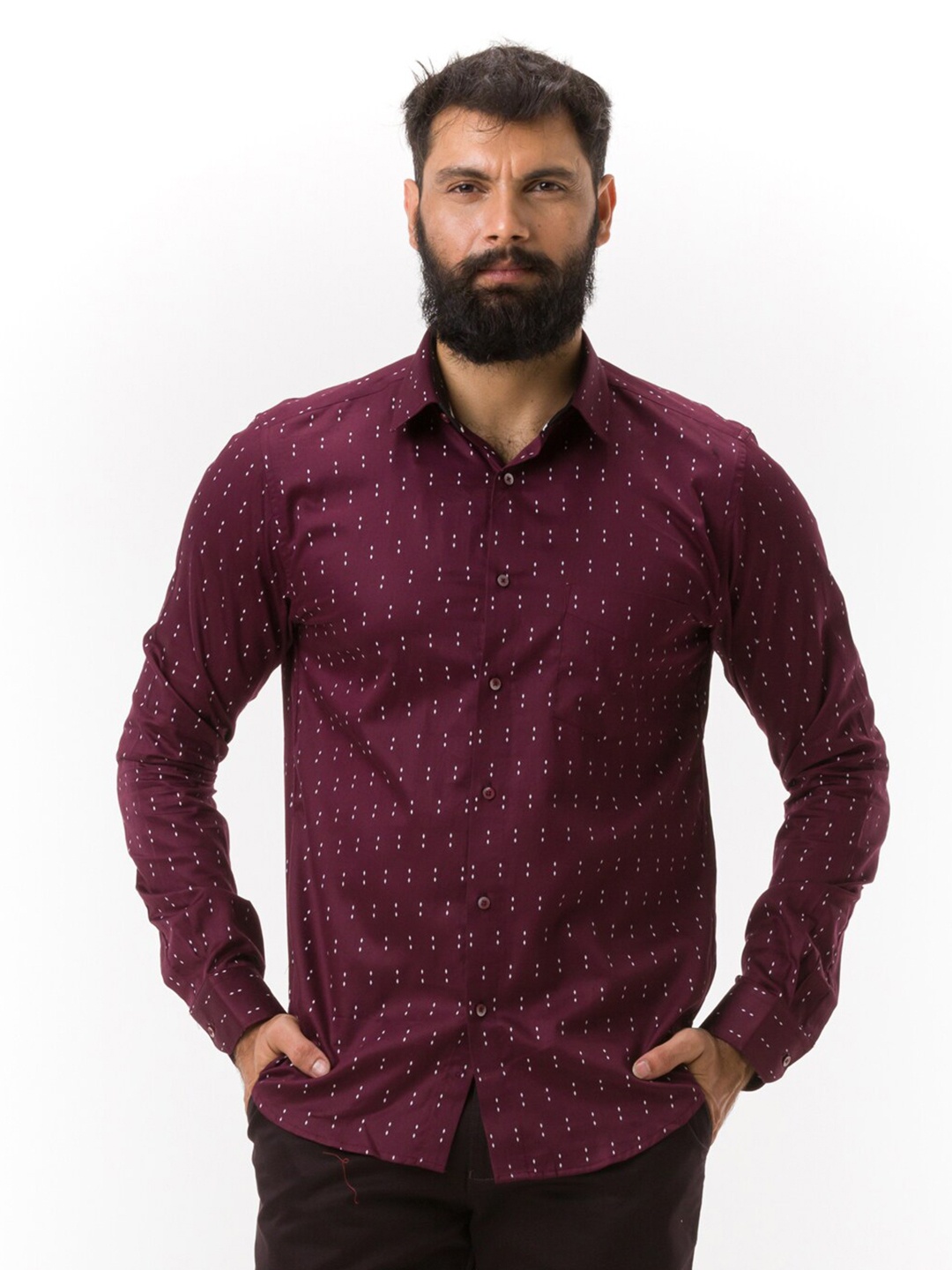 

Hoffmen Men Burgundy Comfort Slim Fit Printed Casual Shirt