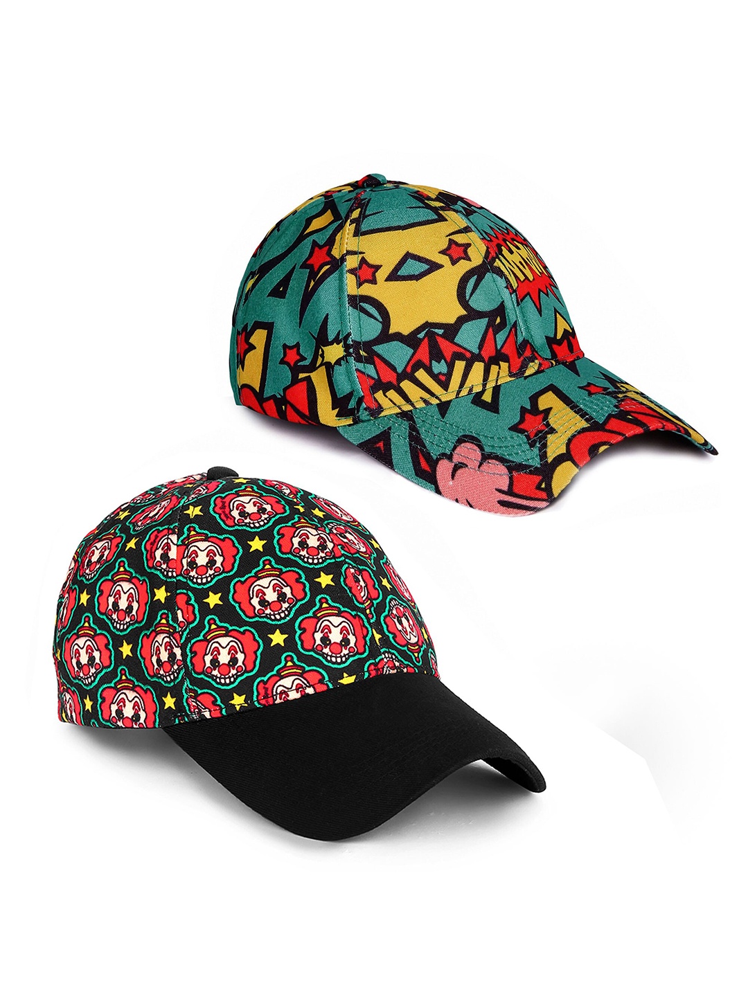 

Knotyy Unisex Green & Black Pack Of 2 Printed Snapback Cap