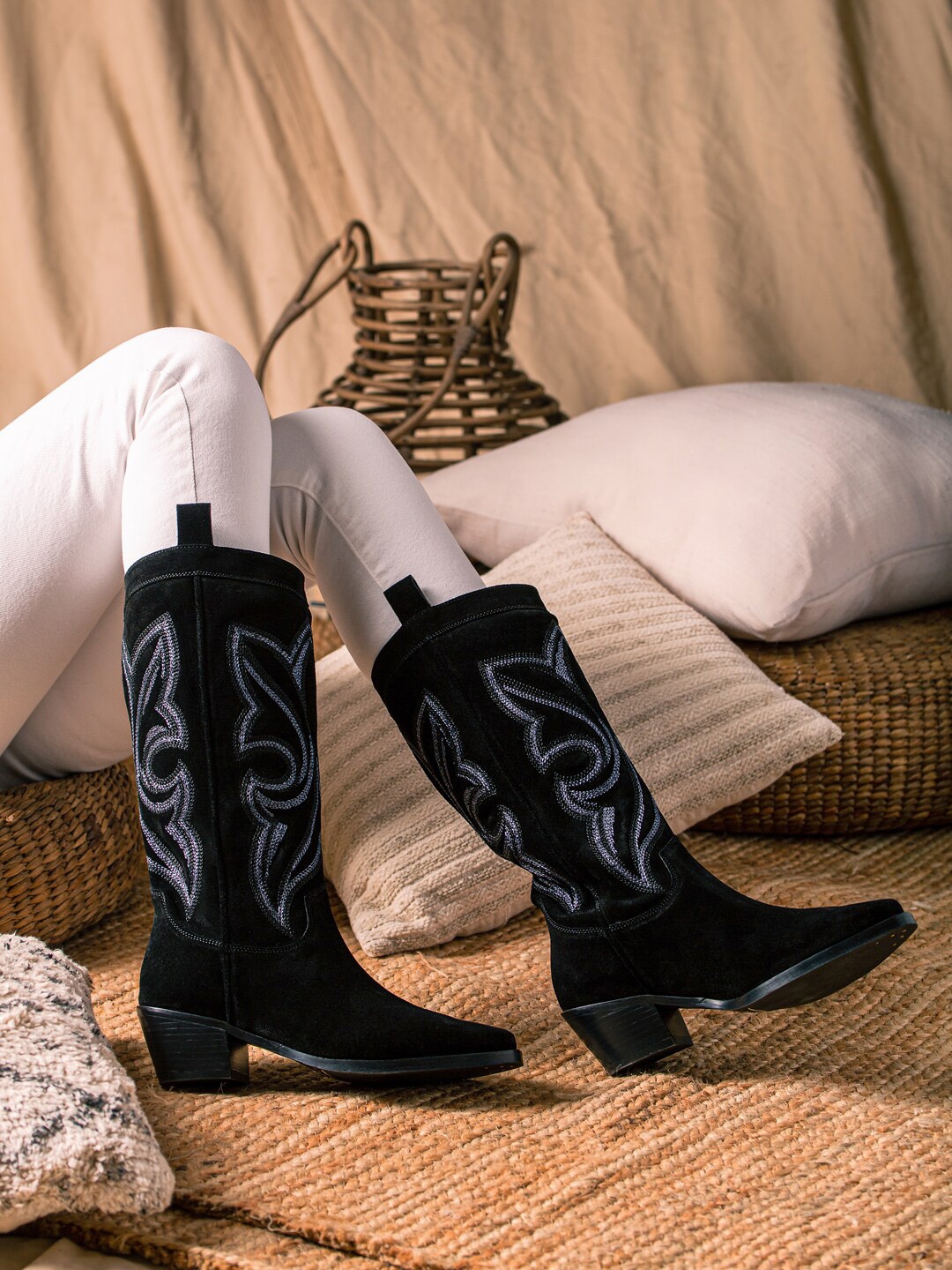 

Saint G Black Stitched Leather Mid-Top Cowboy Boots