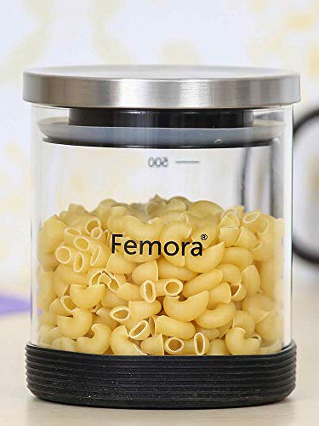 

Femora Transparent Set Of 2 Borosilicate Solid Air-Tight Storage Jars 500 ml
