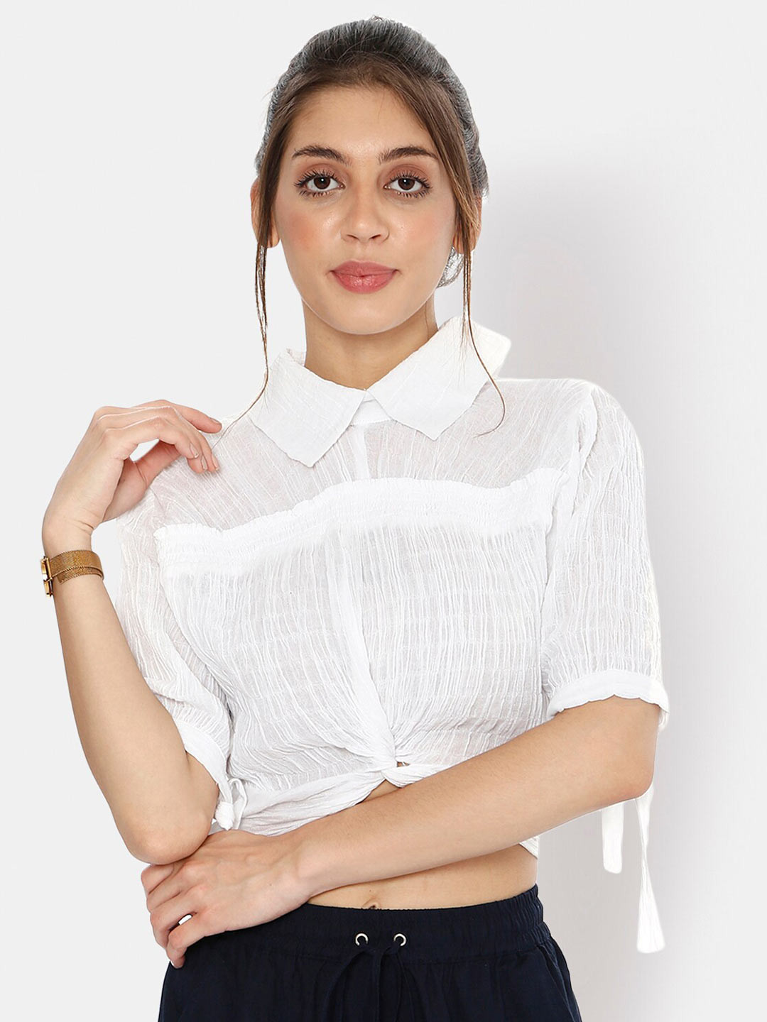 

I Love She Women White Shirt Style Crop Top
