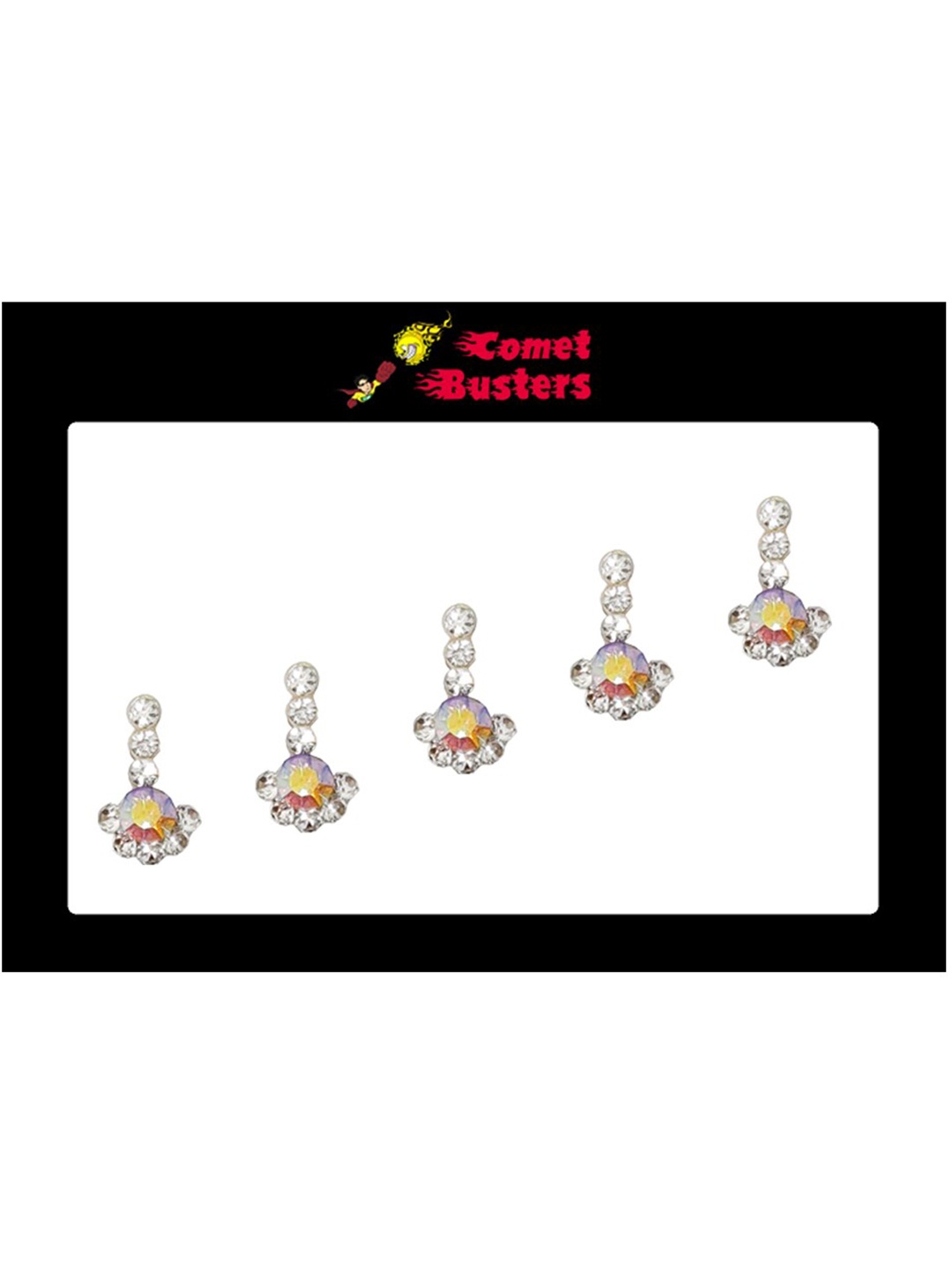 

Comet Busters 5 Pcs Embellished Reusable Designer Bindis - Silver-Toned & Yellow
