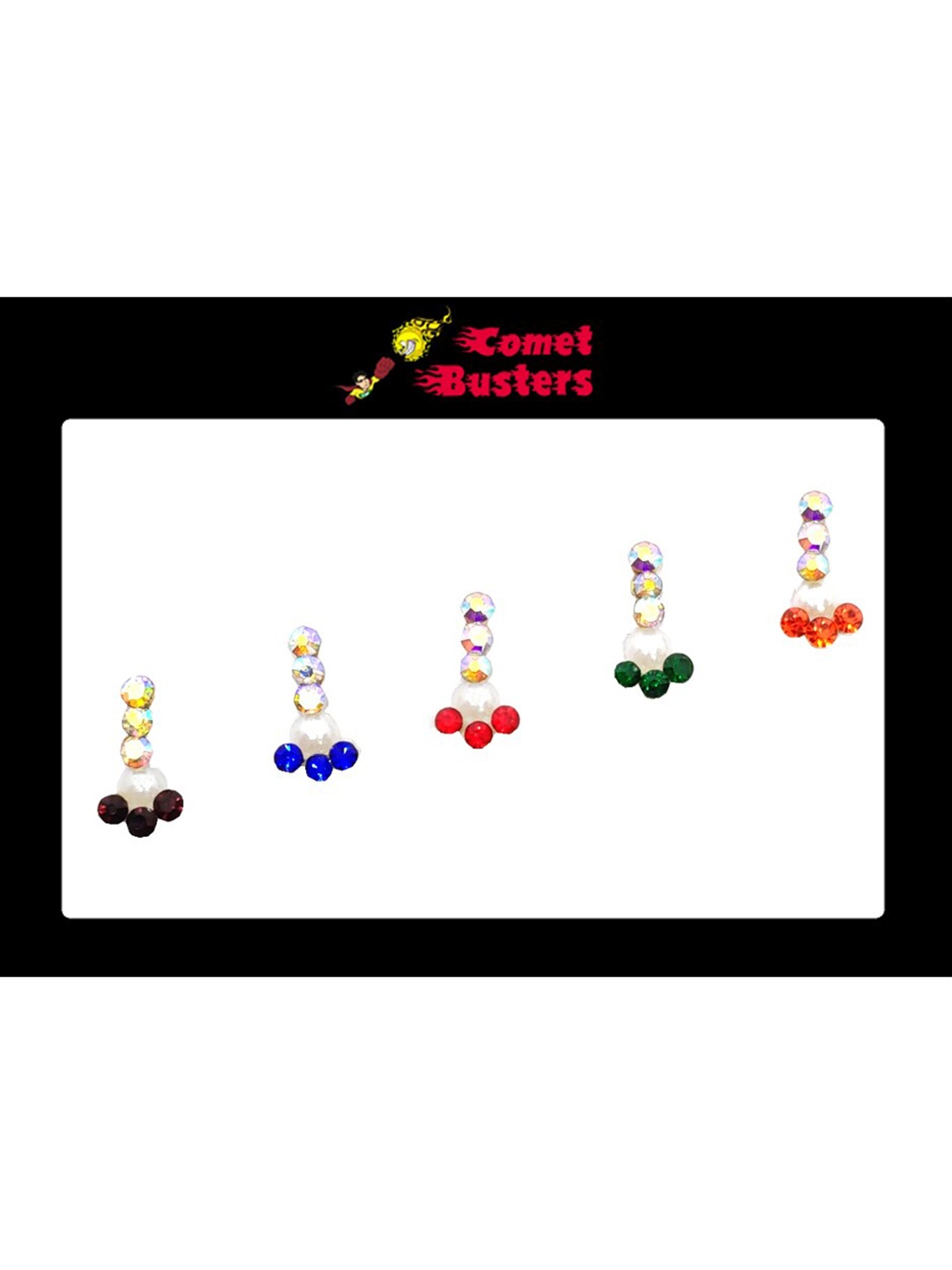 

Comet Busters 5 Pcs Embellished Reusable Designer Bindis - Multicoloured, Multi