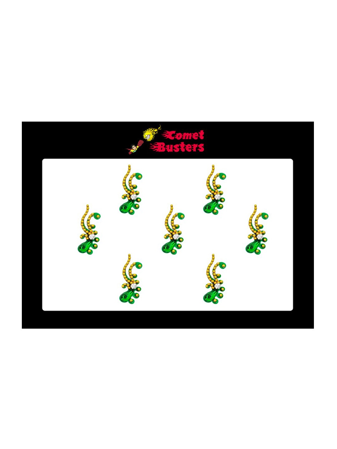 

Comet Busters 7 Pcs Embellished Reusable Designer Bindis - Green & Gold-Toned