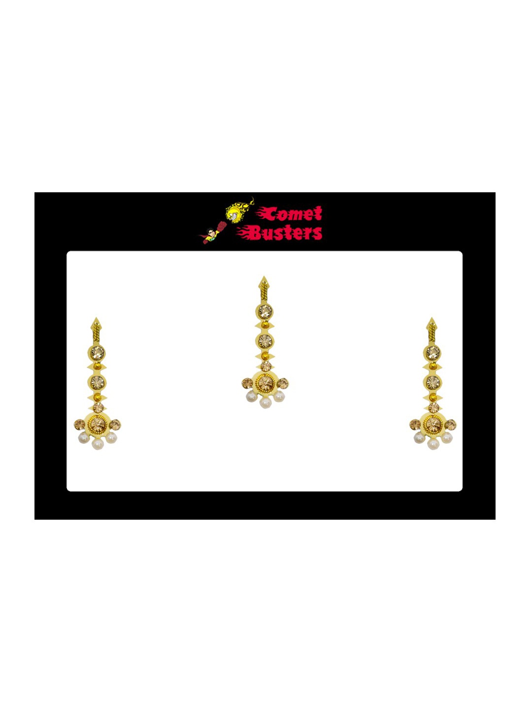 

Comet Busters 3 Pcs Embellished Reusable Designer Bindis - Gold-Toned