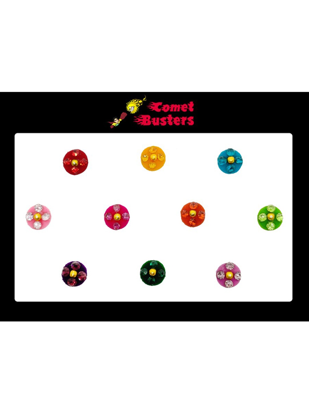 

Comet Busters 10 Pcs Embellished Reusable Designer Bindis - Multicoloured, Multi