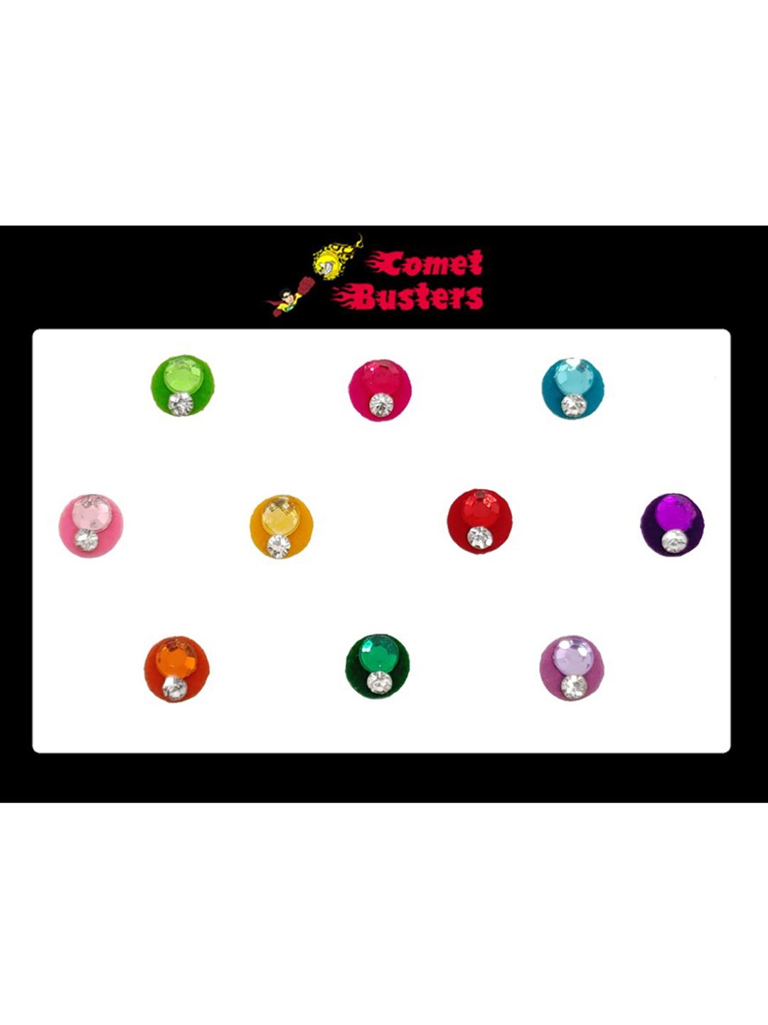 

Comet Busters 10 Pcs Embellished Reusable Designer Bindis - Multicoloured, Multi