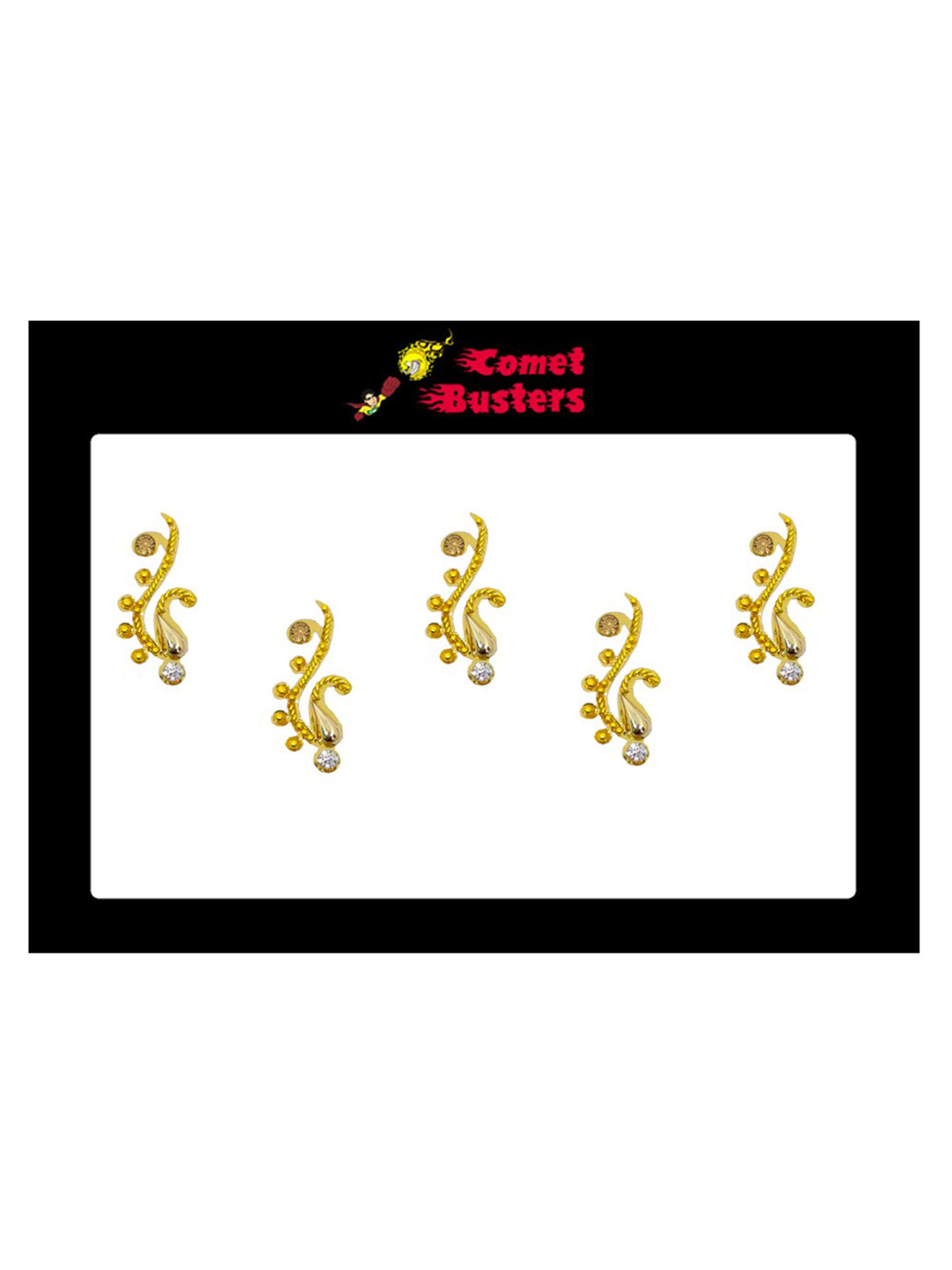 

Comet Busters 5 Pcs Embellished Reusable Designer Bindis - Gold-Toned