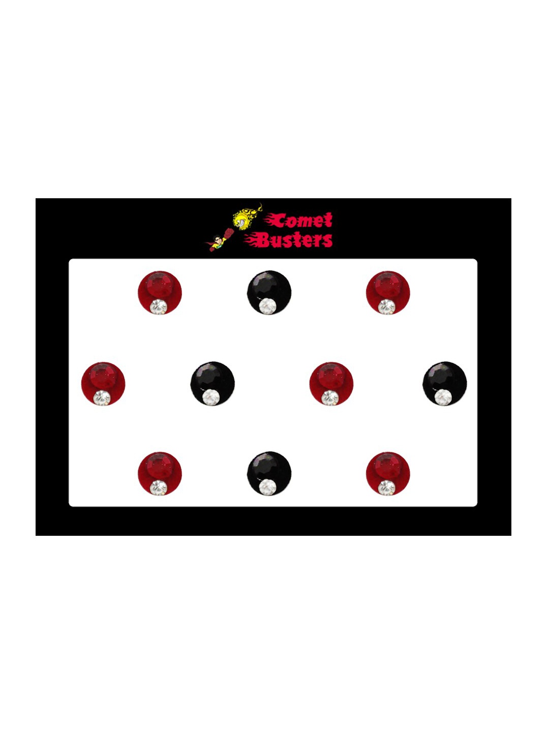 

Comet Busters 10 Pcs Embellished Reusable Designer Bindis - Red & Black