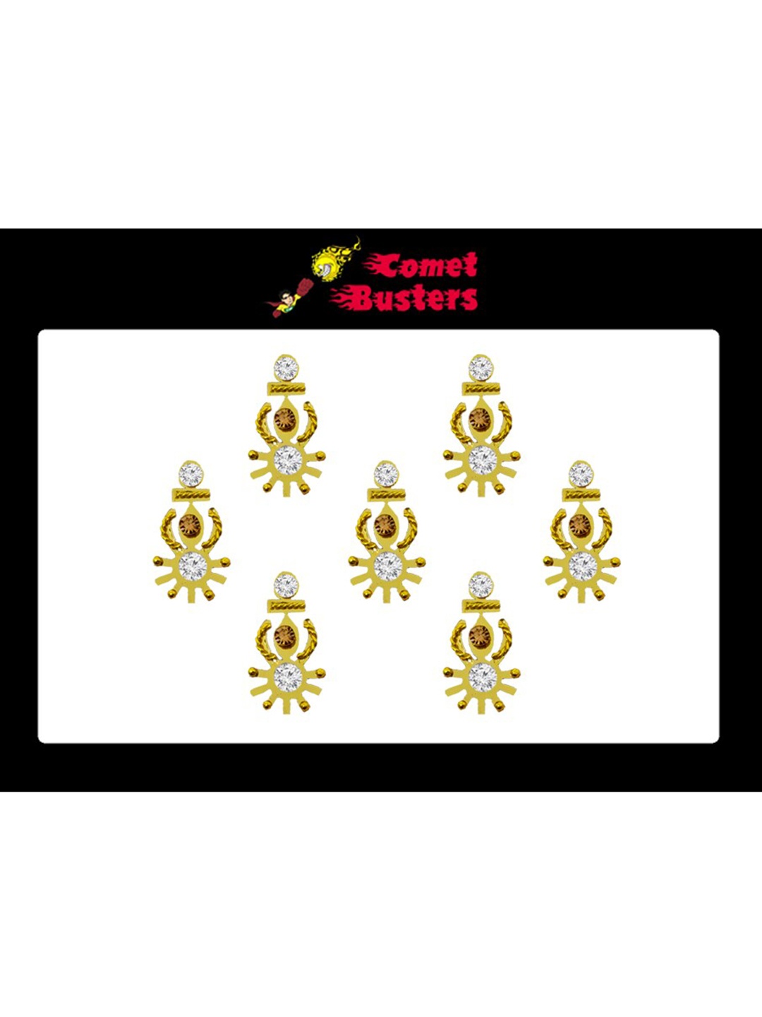 

Comet Busters 7 Pcs Embellished Reusable Designer Bindis - Gold-Toned