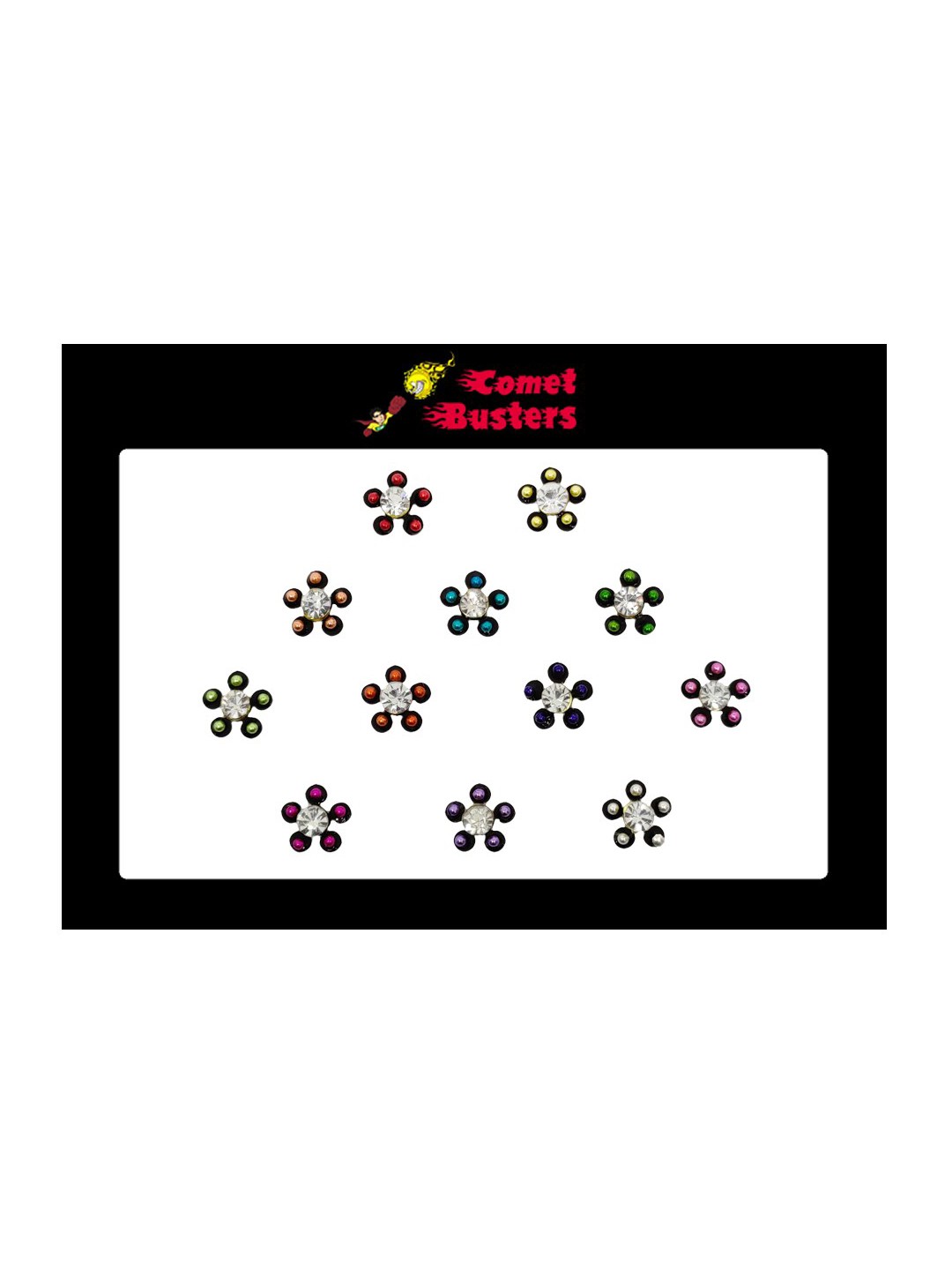 

Comet Busters 12 Pcs Embellished Reusable Floral Bindis - Multicoloured, Multi